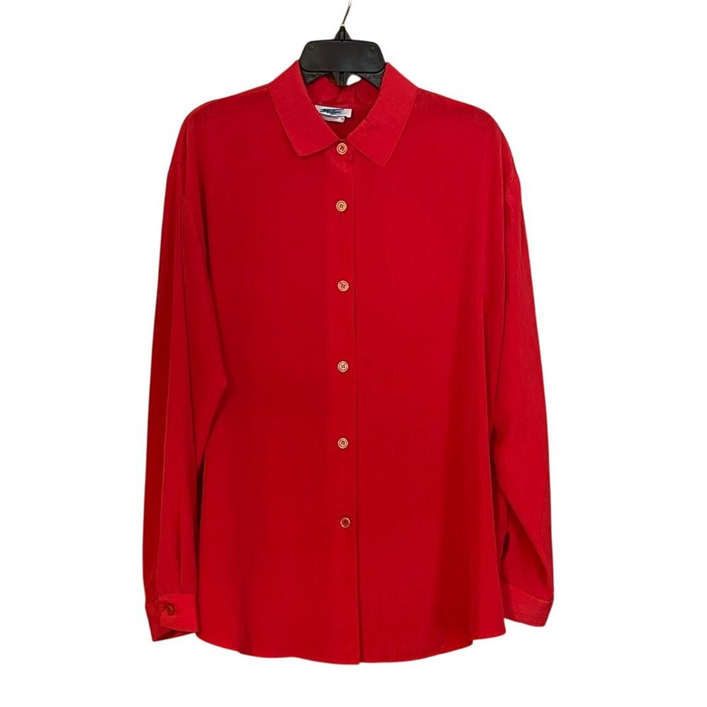 Vtg Susan Graver S.G. Sport Size Large Red Orange Long Sleeve Button Front Shirt